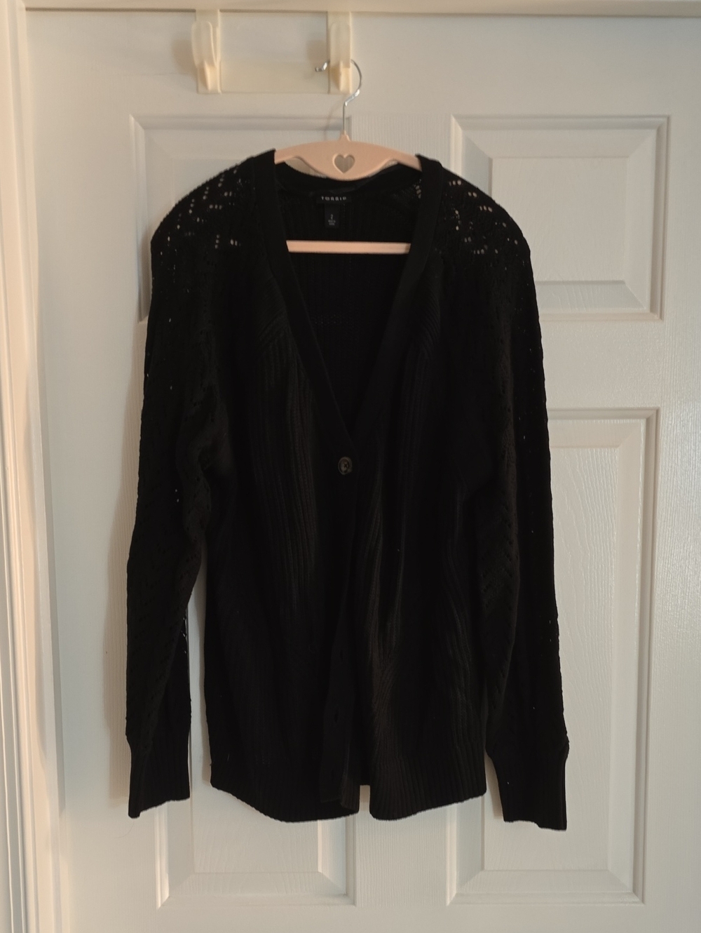 Torrid Black Open-Knit V-Neck Sweater Cardigan